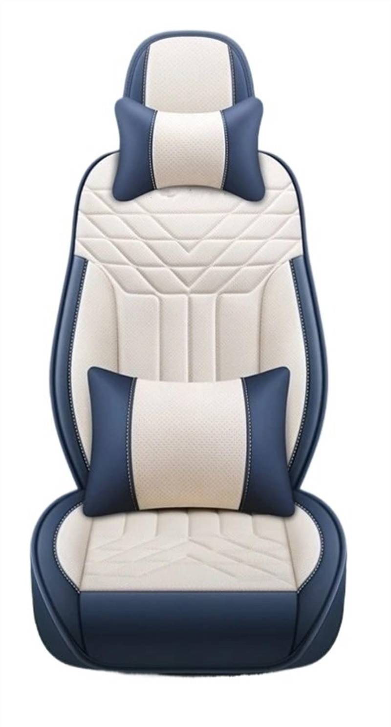 RVIFY Auto Sitzbezug 5-Sitz Komplettset Universal Leder Sitzbezug Autozubehör Styling Schutz Auto Sitzauflagen(Blue White Pillow) von RVIFY