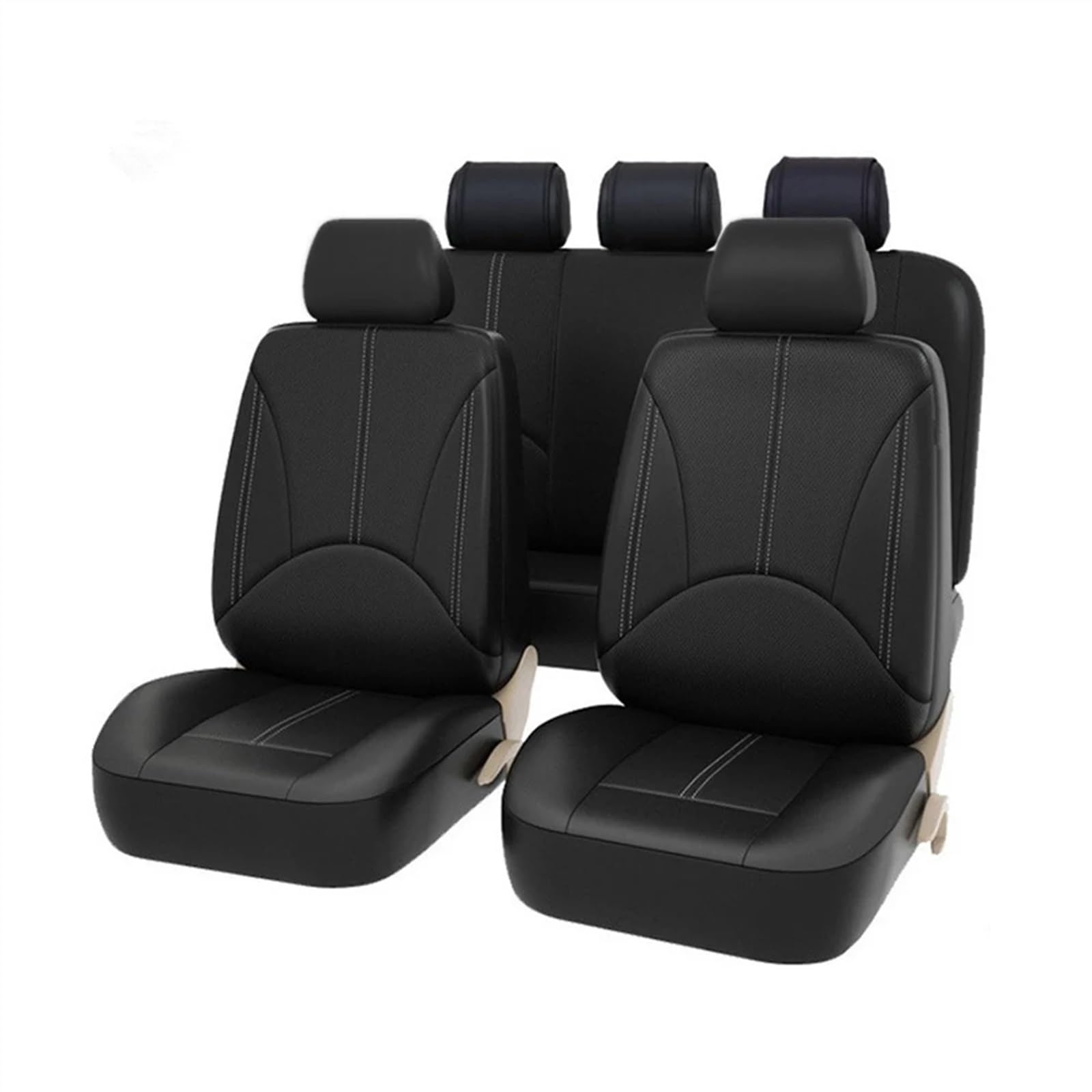 RVIFY Auto Sitzbezug 9/4-teiliges Autositzbezüge-Set, universelles, atmungsaktives Leder, Sitzschutz-Set, Auto-Innenausstattung für Auto Auto Sitzauflagen(9PCS Black) von RVIFY