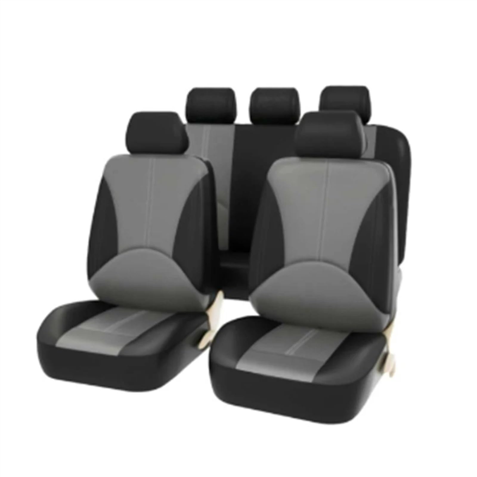 RVIFY Auto Sitzbezug 9/4-teiliges Autositzbezüge-Set, universelles, atmungsaktives Leder, Sitzschutz-Set, Auto-Innenausstattung für Auto Auto Sitzauflagen(9PCS Black Grey) von RVIFY