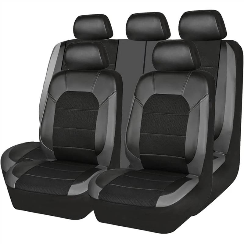 RVIFY Auto Sitzbezug 9-teiliges Set Autositzbezüge, universelles PU-Leder-Autositzkissen, vollständiger Schutz, Sitzpolster für 5-Sitzer-Autos und LKWs Auto Sitzauflagen(Black Gray) von RVIFY