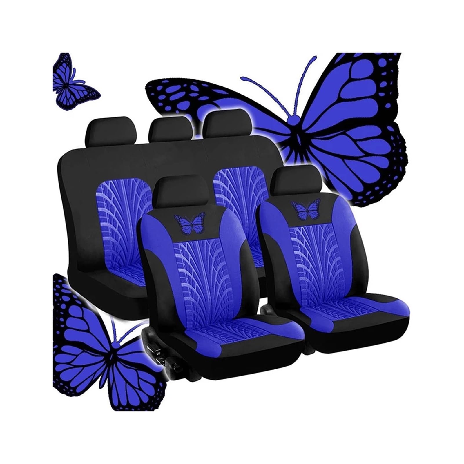 RVIFY Auto Sitzbezug Autositzbezüge, komplettes Set, universelles Schmetterlingsmuster, Autoabdeckung, Airbag, sicherer LKW, Van, SUV, Sitzschutz, Zubehör Auto Sitzauflagen(Blue (5 seat)) von RVIFY