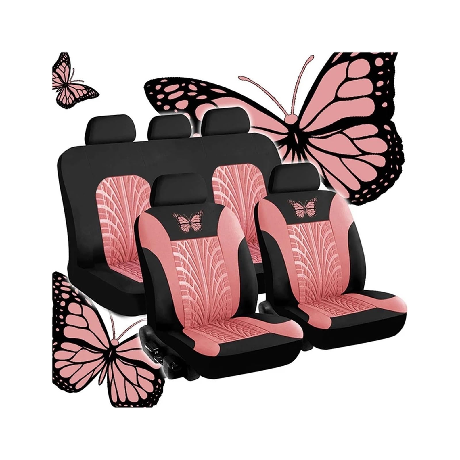 RVIFY Auto Sitzbezug Autositzbezüge, komplettes Set, universelles Schmetterlingsmuster, Autoabdeckung, Airbag, sicherer LKW, Van, SUV, Sitzschutz, Zubehör Auto Sitzauflagen(Pink(5 seat)) von RVIFY