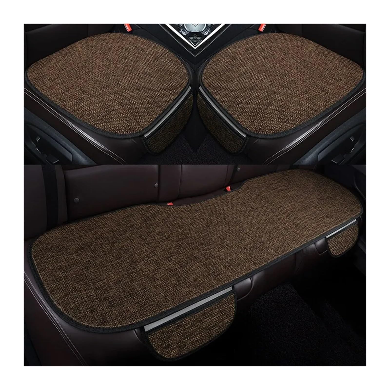 RVIFY Auto Sitzbezug Dreiteiliges Set aus Sackleinen-Autositzkissen Auto Sitzauflagen(Brown) von RVIFY