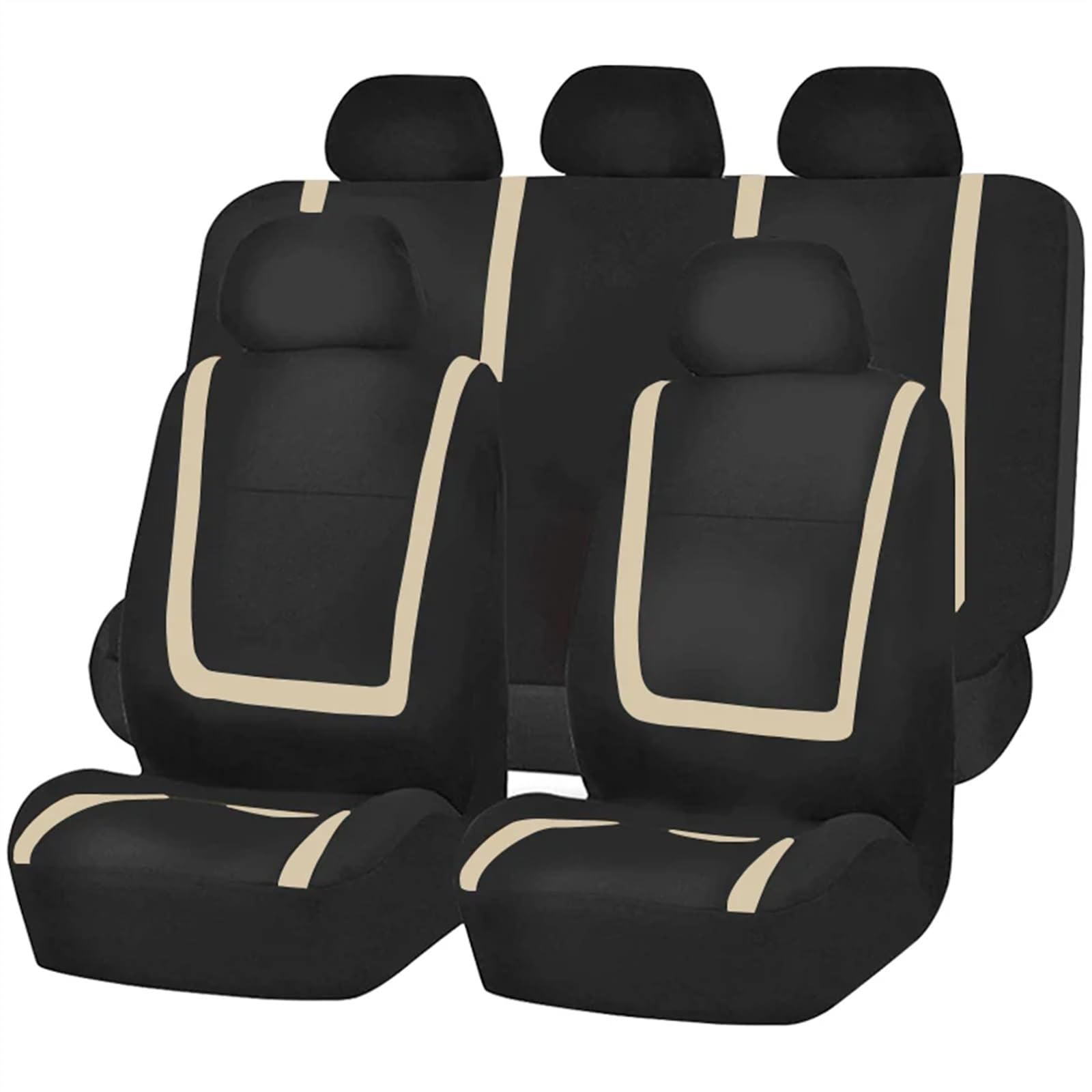 RVIFY Auto Sitzbezug Komplettes Set Autositzbezug Stoff Universal Polyester Atmungsaktiv Für Auto LKW Van SUV Autozubehör Innenausstattung Auto Sitzauflagen(Beige 5 Seat) von RVIFY