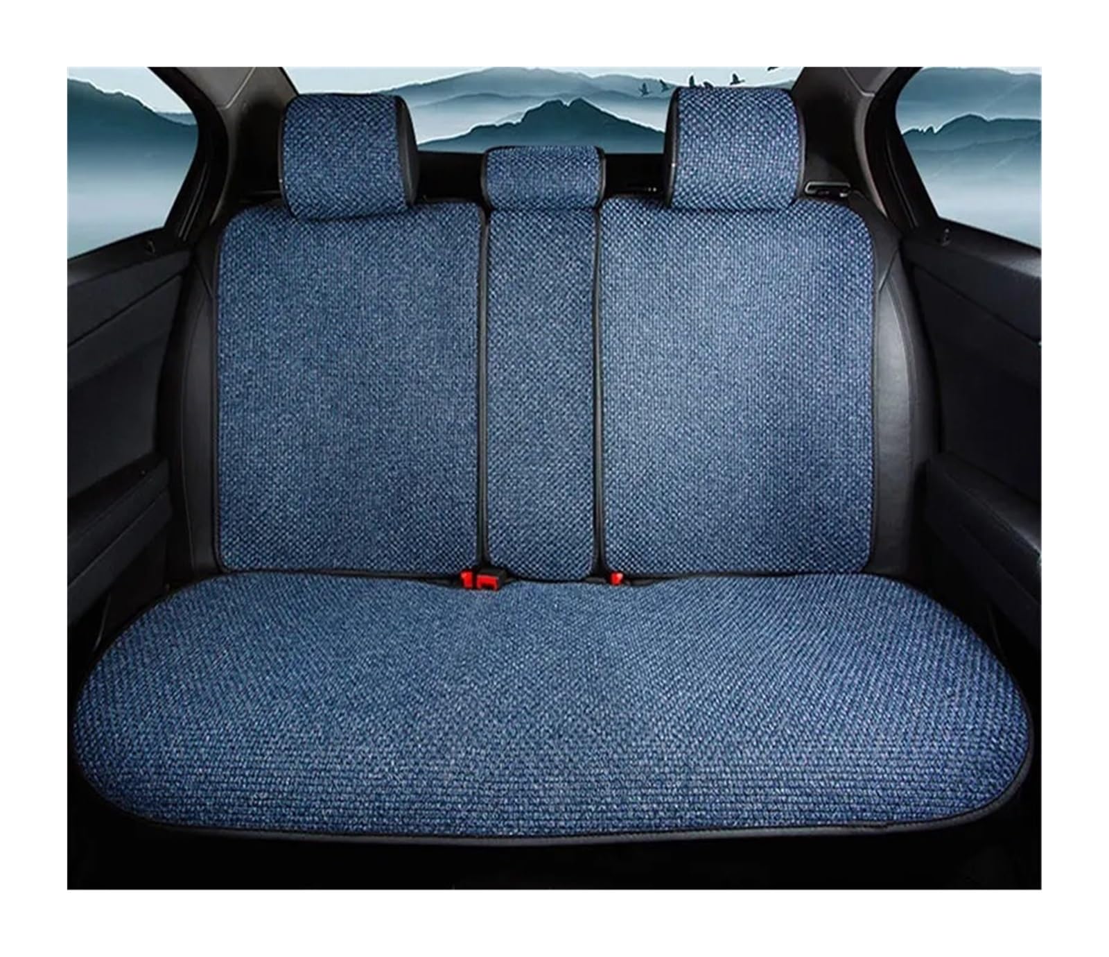 RVIFY Auto Sitzbezug Leinen-Autositzbezug mit Rückenbezug, schweißfestes Sommer-Sitzkissen, atmungsaktives Stuhlpolster für SUV, Limousine, LKW, Pick-Up Auto Sitzauflagen(1PC Rear Blue) von RVIFY