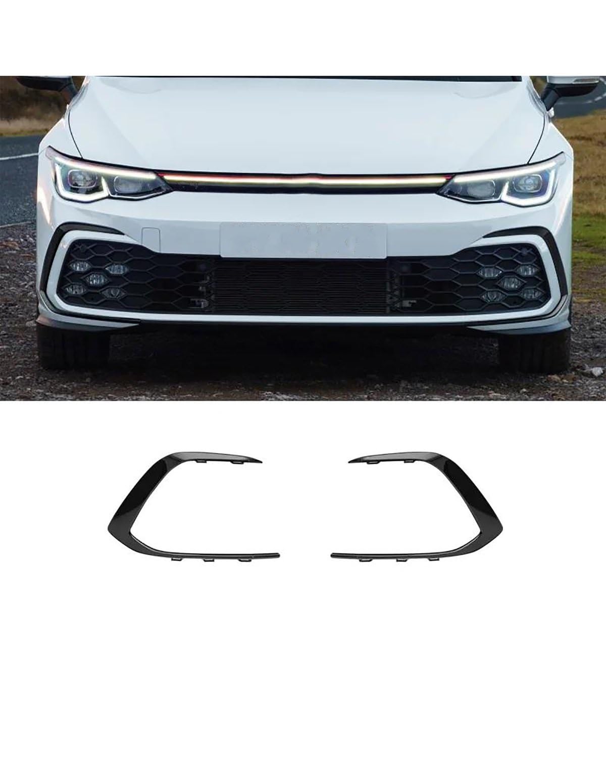 Kühlergrill Für Golf 8 Für MK8 Für GTI 2021 2022 ABS Frontschürze Bar Grill Nebelscheinwerfer Dekorative Streifen Aufkleber Body Kits Automodifikation Gitter Kühle(Fog lamp) von RWRAPS