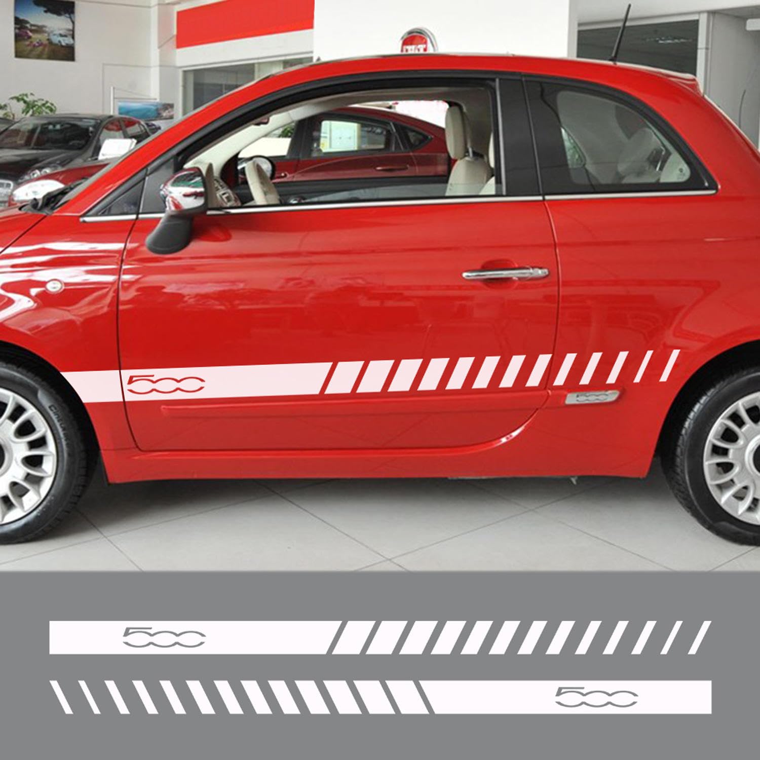 RWRAPS 2 Stück Auto-Aufkleber, Vinyl-Tür-Seitenstreifen-Aufkleber, Racing-Auto-Karosserie-Dekoration, Grafikfolie, passend für FIAT 500 Abarth-Zubehör von RWRAPS