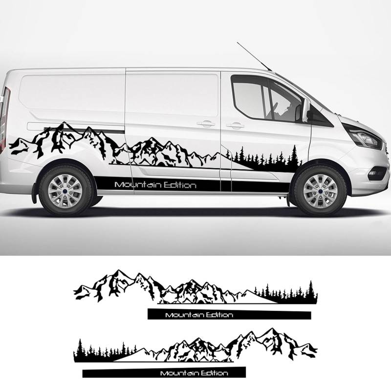 RWRAPS Autoaufkleber, Wohnmobil-Türdekoration, Berggrafiken, Vinyl-Aufkleber, passend für Ford Transit Tourneo Custom Mk6 MK7 MK8 von RWRAPS