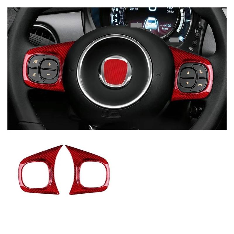 Getriebe Panel Trim Auto Lenkrad Boden Rahmen Carbon Faser Aufkleber Trim Zubehör Für Abarth 595 695 Für FIAT 500 2022 2023 2020 2021 Mittelkonsole Panel(Type A Button Red 2) von RWRPQEDEXM