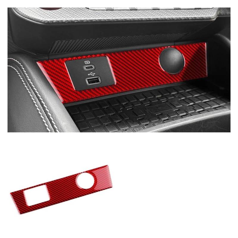 Getriebe Panel Trim Für Mustang Für GT 2024 2025 Auto USB Zigarette Leichter Panel Innen Aufkleber Trim Weichen Carbon LHD RHD Zubehör Mittelkonsole Panel(Red Carbon) von RWRPQEDEXM