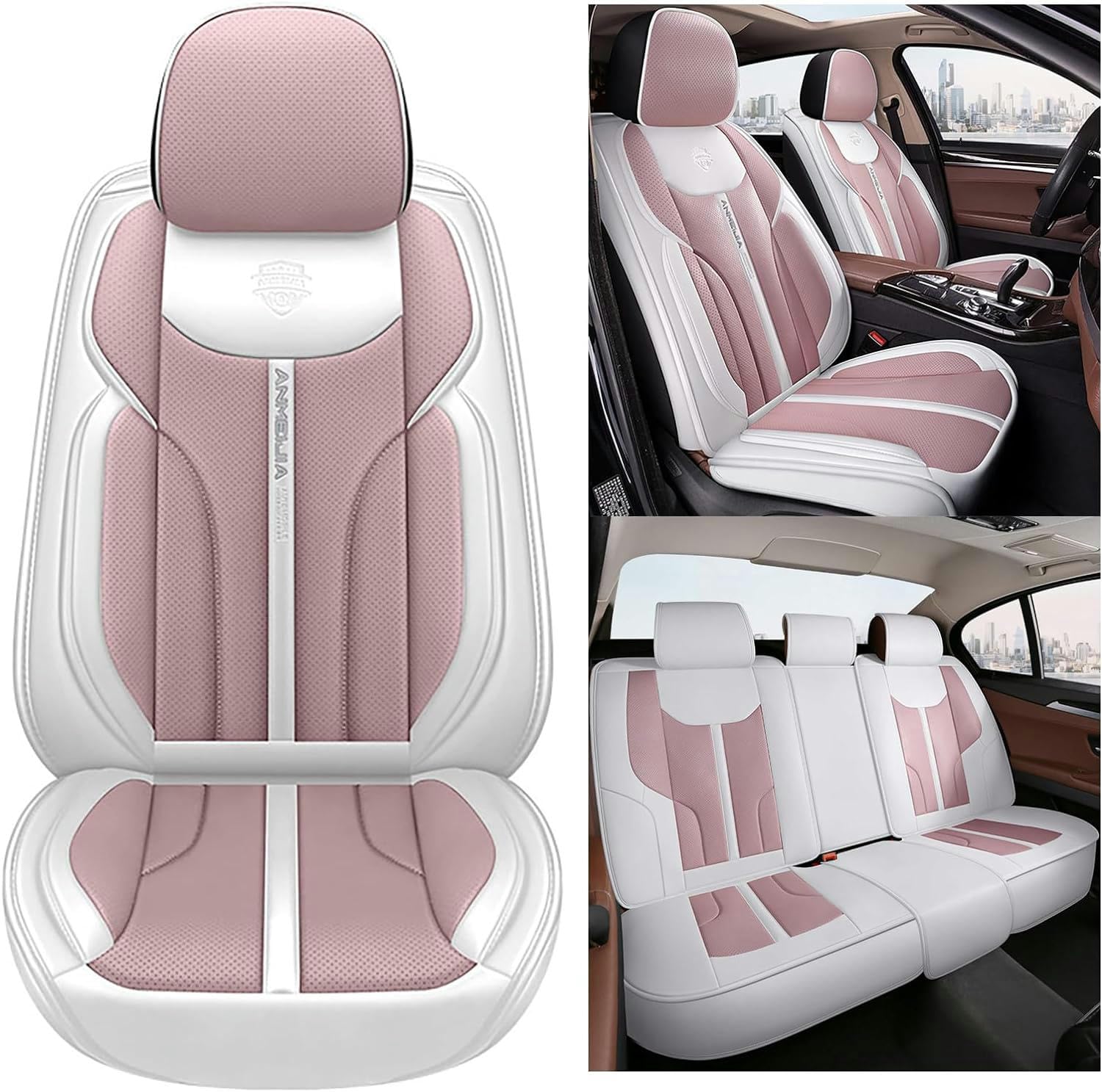 RWTECH Sitzbezüge Auto Autositzbezüge Universal Set für Audi A1 A3 allroad Q2 A9 Q3 R18 RS 7 R8 RS 4 RS 6 RS 5 RS Q8 RS 3 RS Q3 TT RS Auto Zubehör,Hell-Pink von RWTECH