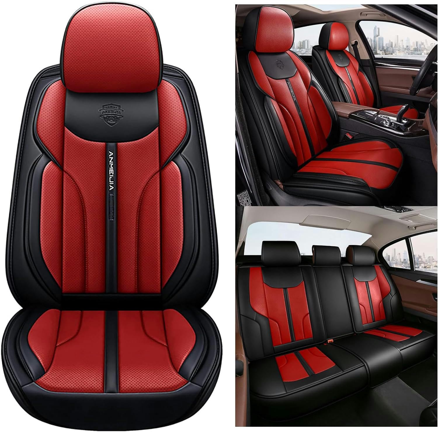 RWTECH Sitzbezüge Auto Autositzbezüge Universal Set für Audi A6 / A6 C7 / A6 C5 / Q7 / A3 8V / A1 / A7 / A8 Auto Zubehör,Rot von RWTECH