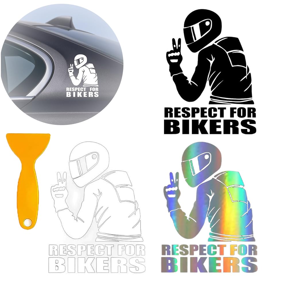 RXKFIGX Auto Dekorativer Aufkleber 3 Stück Respect Bikers Auto Aufkleber Reflektierender, Aufkleber Autoaufkleber Decals Wasserdicht Auto Exterieur Auto Vinyl lustige 3D Aufkleber Auto Exterieur von RXKFIGX