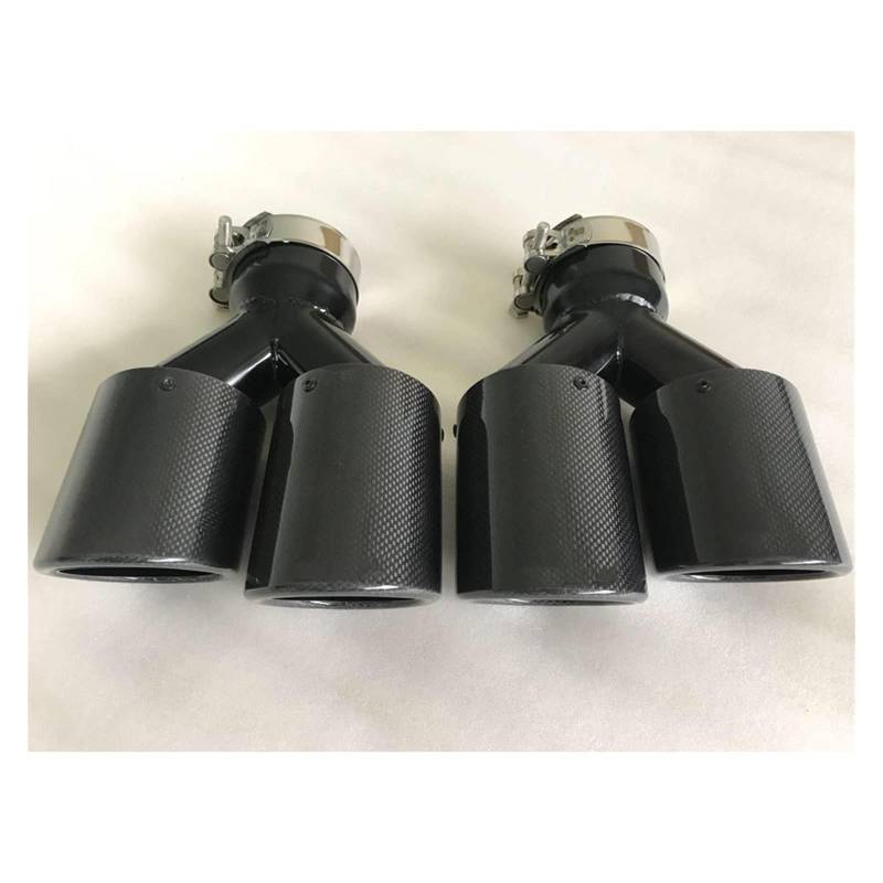 Auto Auspuff Endrohr 1 STÜCK Auto Modifikation Universal Dual Glänzend Schwarz Automobil Auspuff Schalldämpfer Rohr Kohlefaser Endrohr Universal Auto Auspuffblende(66-89MM) von RXRJSU