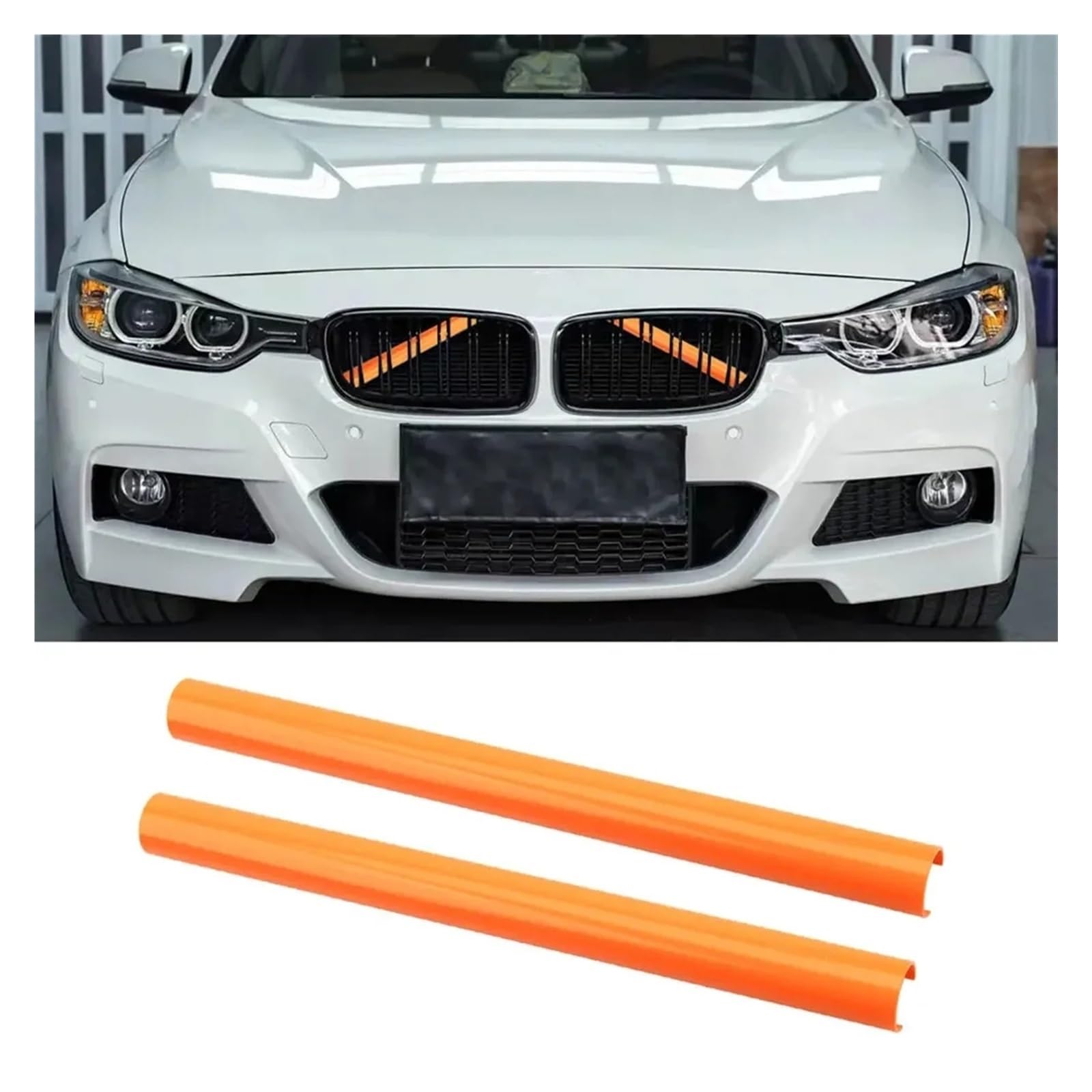 Auto Frontgrill 2 Stück Auto Streifen Aufkleber Abdeckrahmen Für G30 G38 G01 G02 G05 G06 G07 G32 5 Serie X3 X4 Kühlergrill Zierstreifen Auto Styling Front Kühlergrille(Orange) von RXRJSU