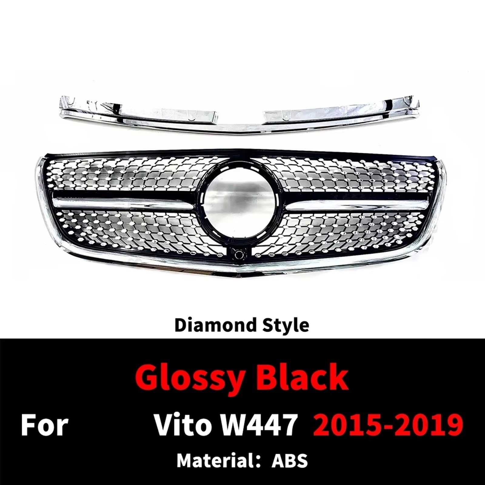 Auto Frontgrill Diamond GTR GT Style Frontkühlergrill Einlassgrill Für Benz Vito W447 2015 2016 2017 2018 2019 2020 2021 2022 2023 Middle Mesh Grid Tuning Front Kühlergrille(2020-2023 DM Silvery) von RXRJSU