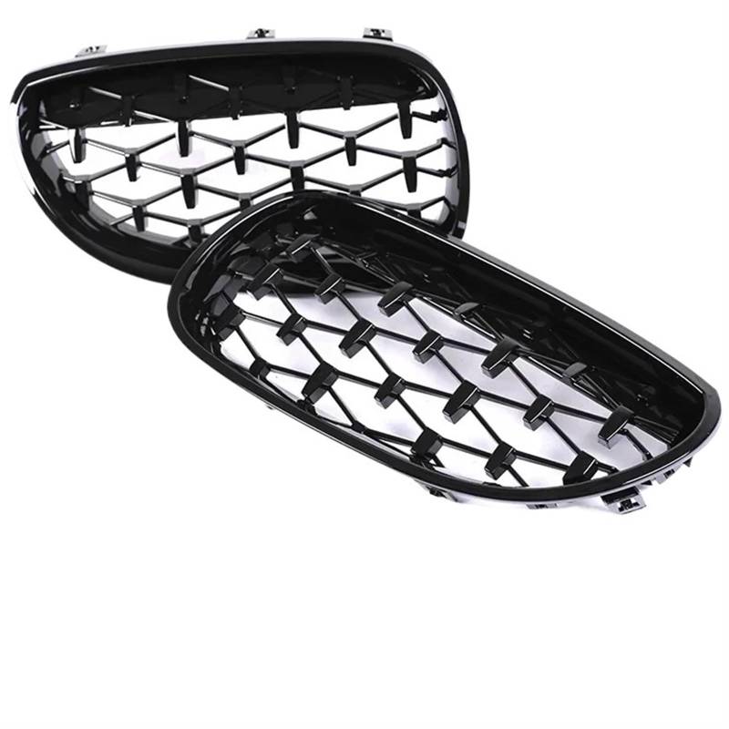 Auto Frontgrill Frontstoßstange Racing M5 Grill Glänzend Schwarz Chrom Carbon Grill Für 5er E60 E61 2004 2005 2006 2007 2008 2009 530i 535i 540i Zubehör Front Kühlergrille(Diamond All Black) von RXRJSU