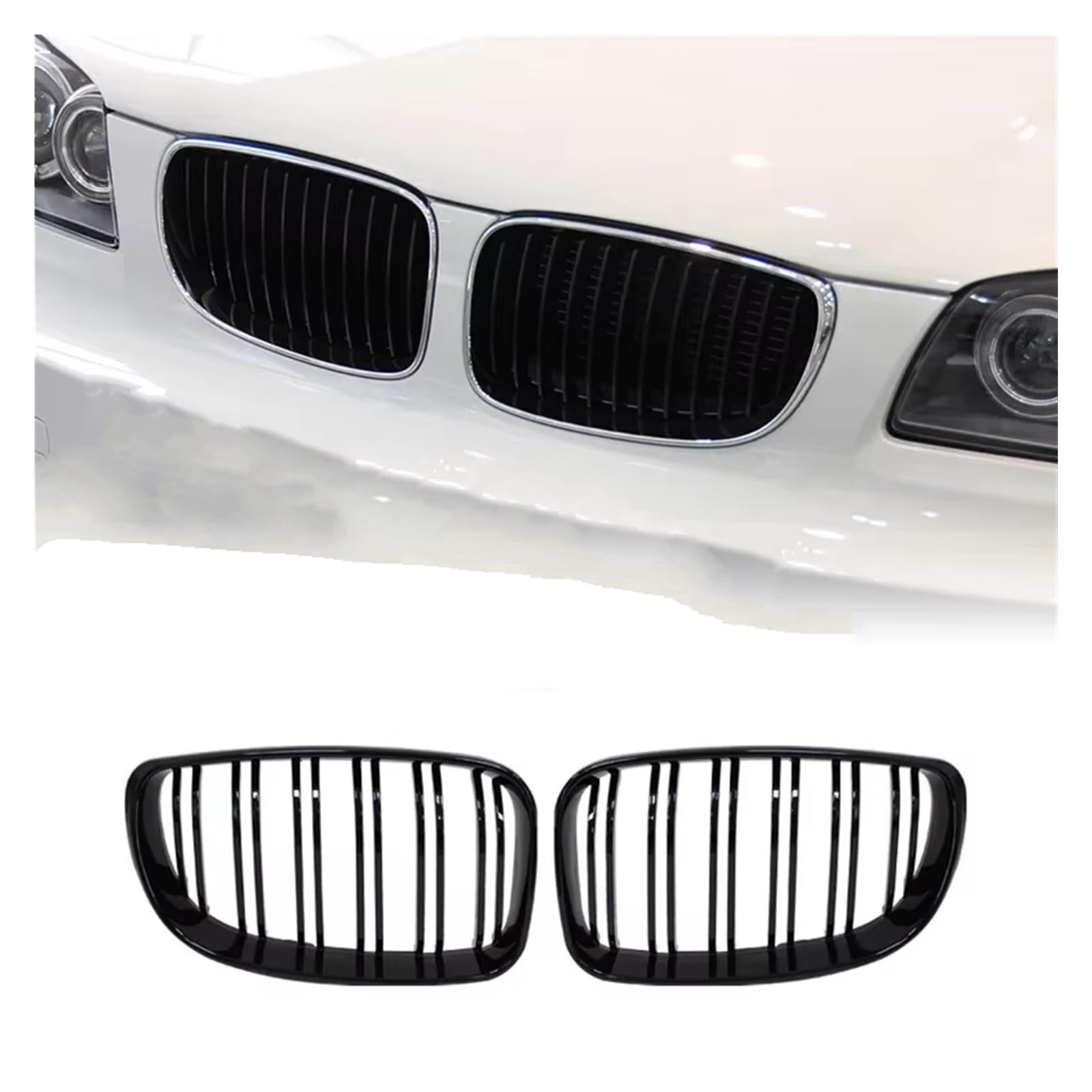 Auto Frontgrill Für E81 E87 E82 E88 128I 130I 135I 2007 2008 2009 2010 2011 Auto Frontstoßstange Nierengitter Racing Grills Gitter Glanzschwarz Dual Lamellen Grill Front Kühlergrille(Gloss Black) von RXRJSU