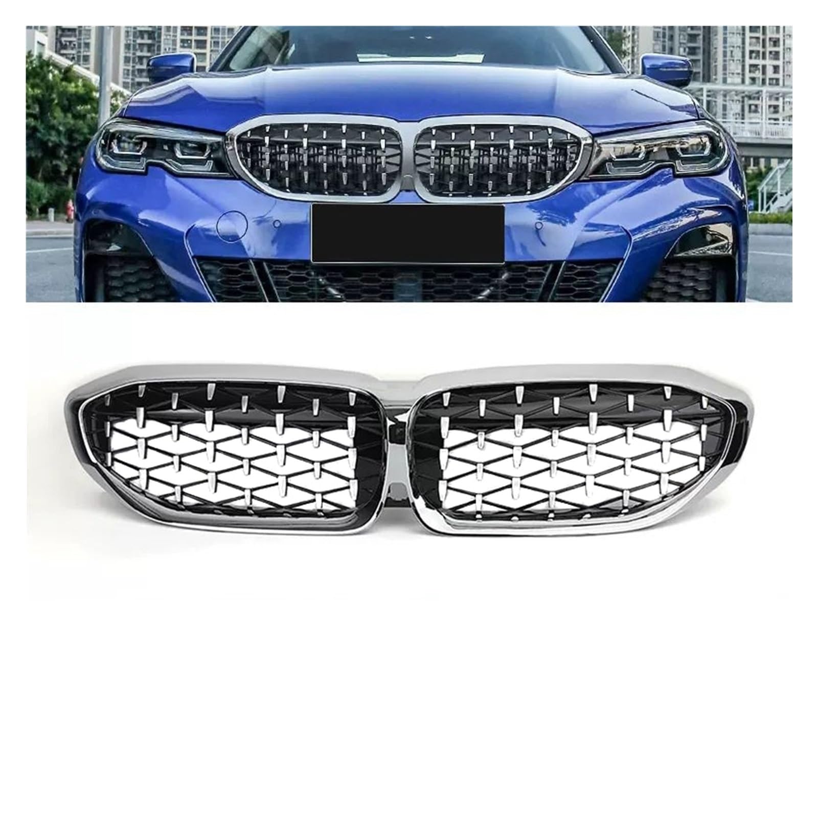 Auto Frontgrill Vorderer Nierengrill Sport Für 3er G20 Kühlergrill Black Diamond 318i 320i M340i Für M3 2019 2020 2021 2022 2023 2024 Front Kühlergrille(19-22 Silver) von RXRJSU