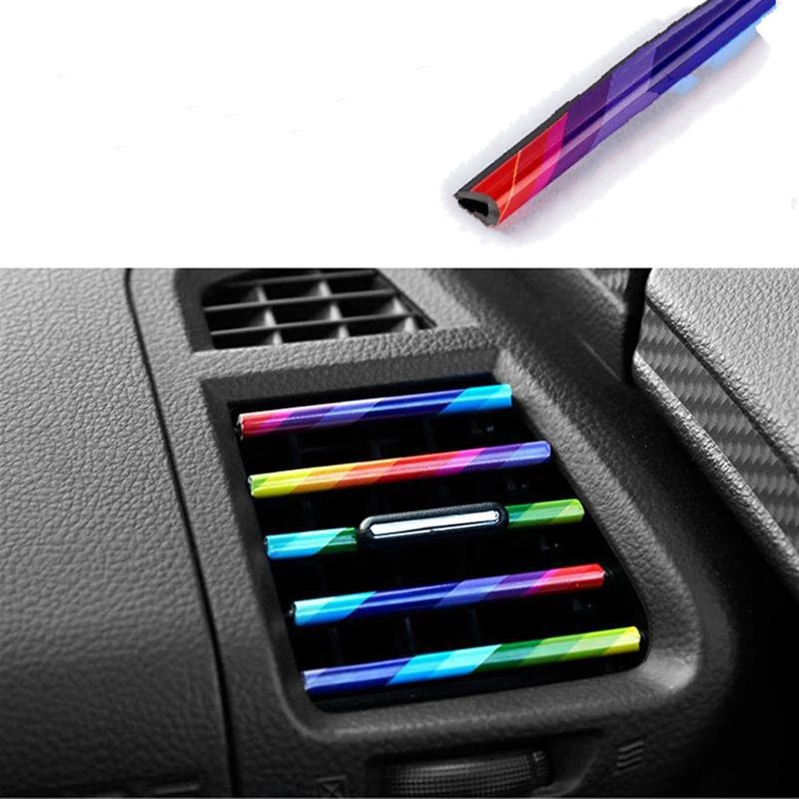 Auto Lüftungsschlitz Dekoration 10 Stück Auto Klimaanlage Outlet Dekorative Weiche Streifen Zubehör Auto Innen Grille Dekorative Streifen Universal U-förmigen Decal Trim(Colorful) von RXRJSU