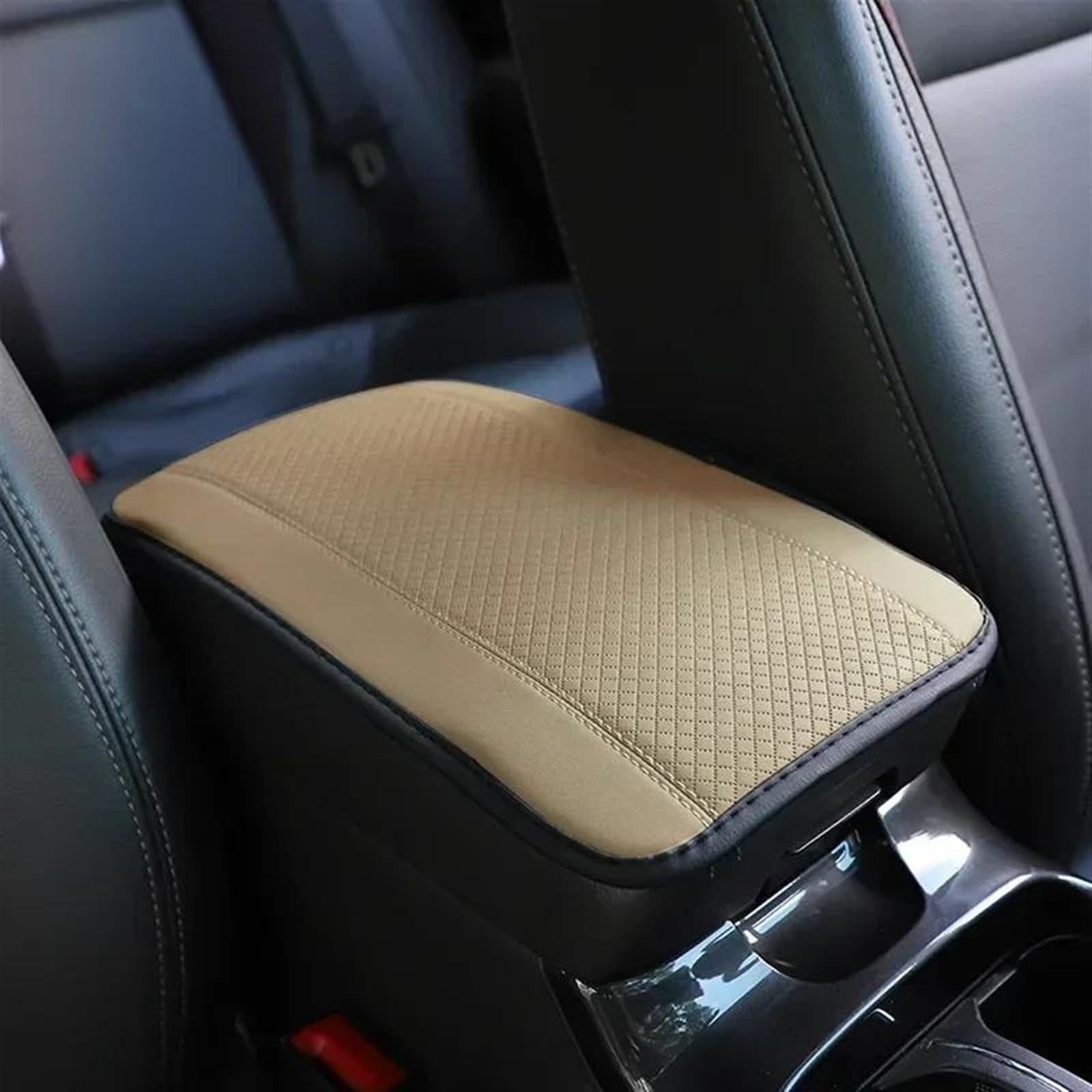 Auto Lüftungsschlitz Dekoration Auto Armlehne Box Pad Faser Leder Geprägte Doppel-Linie Nicht-Slip Zentrale Armlehne Schützen Abdeckung Universal Auto Styling Zubehör Decal Trim(Beige) von RXRJSU