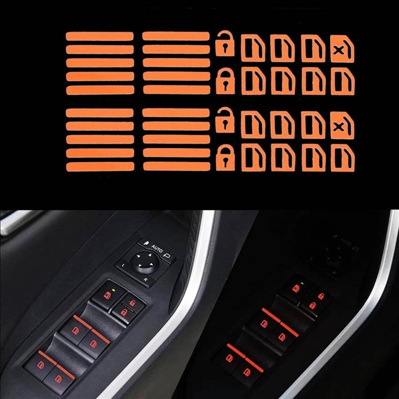 Auto Lüftungsschlitz Dekoration Auto Fenster Taste Leuchtende Aufkleber Heber Schalter Nacht Fluoreszierende Aufkleber Autos Innen Aufkleber Auto Zubehör Decal Trim(Orange) von RXRJSU