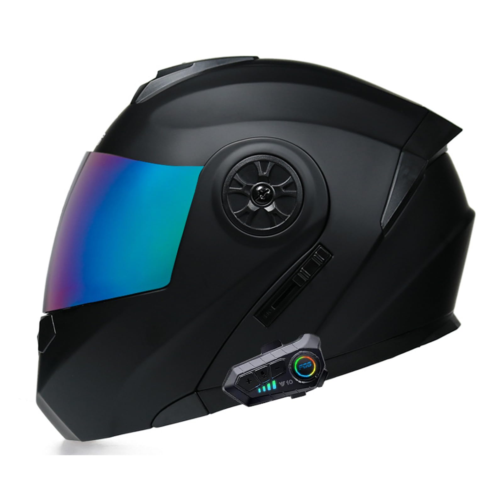 Bluetooth-Motorradhelm, Modularer, Hochklappbarer Integralhelm Mit Integriertem Bluetooth, Modularer Bluetooth-Helm Mit Doppelvisier, DOT-Zugelassene Helme,Black 3,L 57~58cm von RYDZCLH
