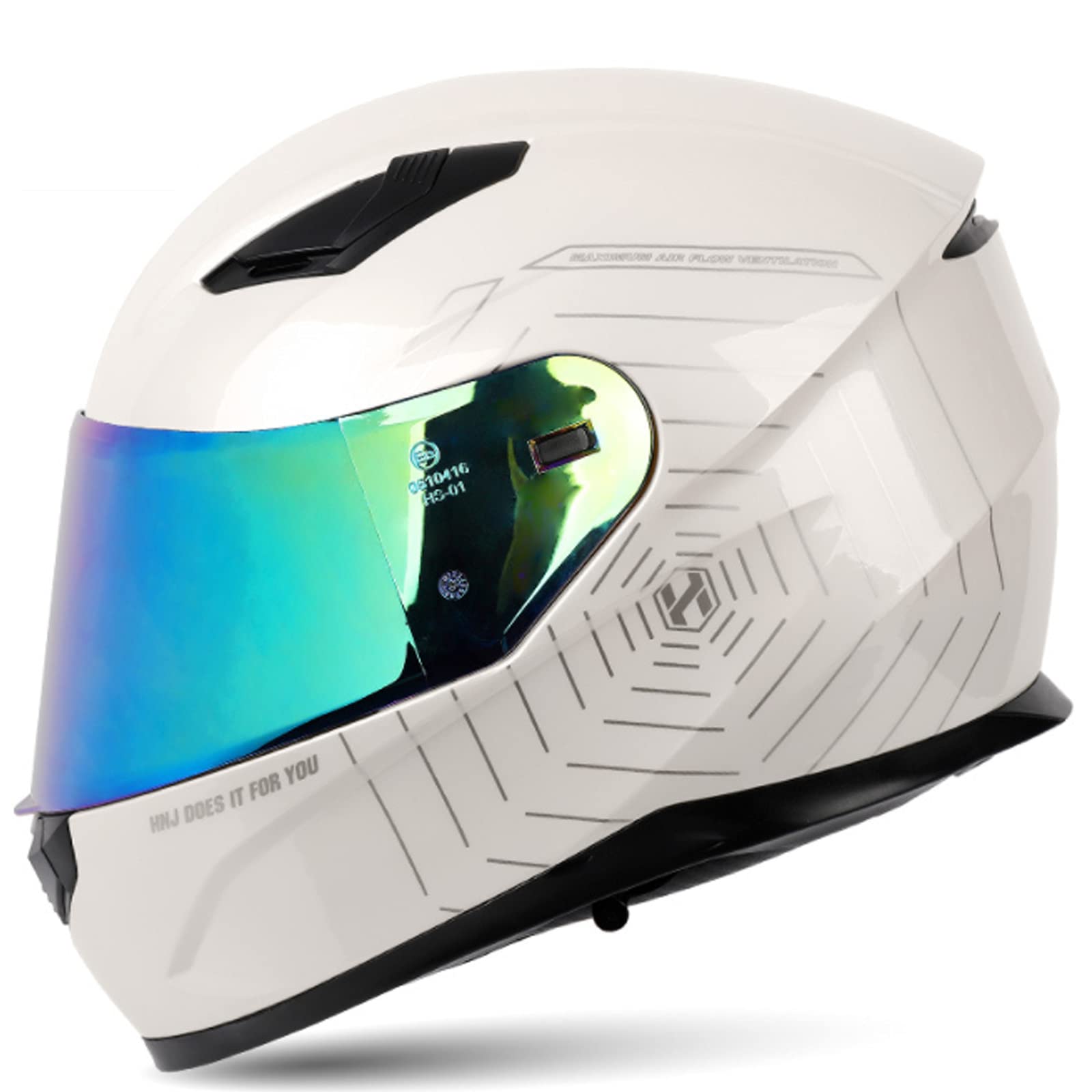 DOT-zertifizierter Motorrad Integralhelm für Erwachsene mit Linsenoptionen Herren Damen Motorrad helme Sturzhelm für den täglichen Pendelverkeh,A,54~61cm M,White 1,M von RYDZCLH