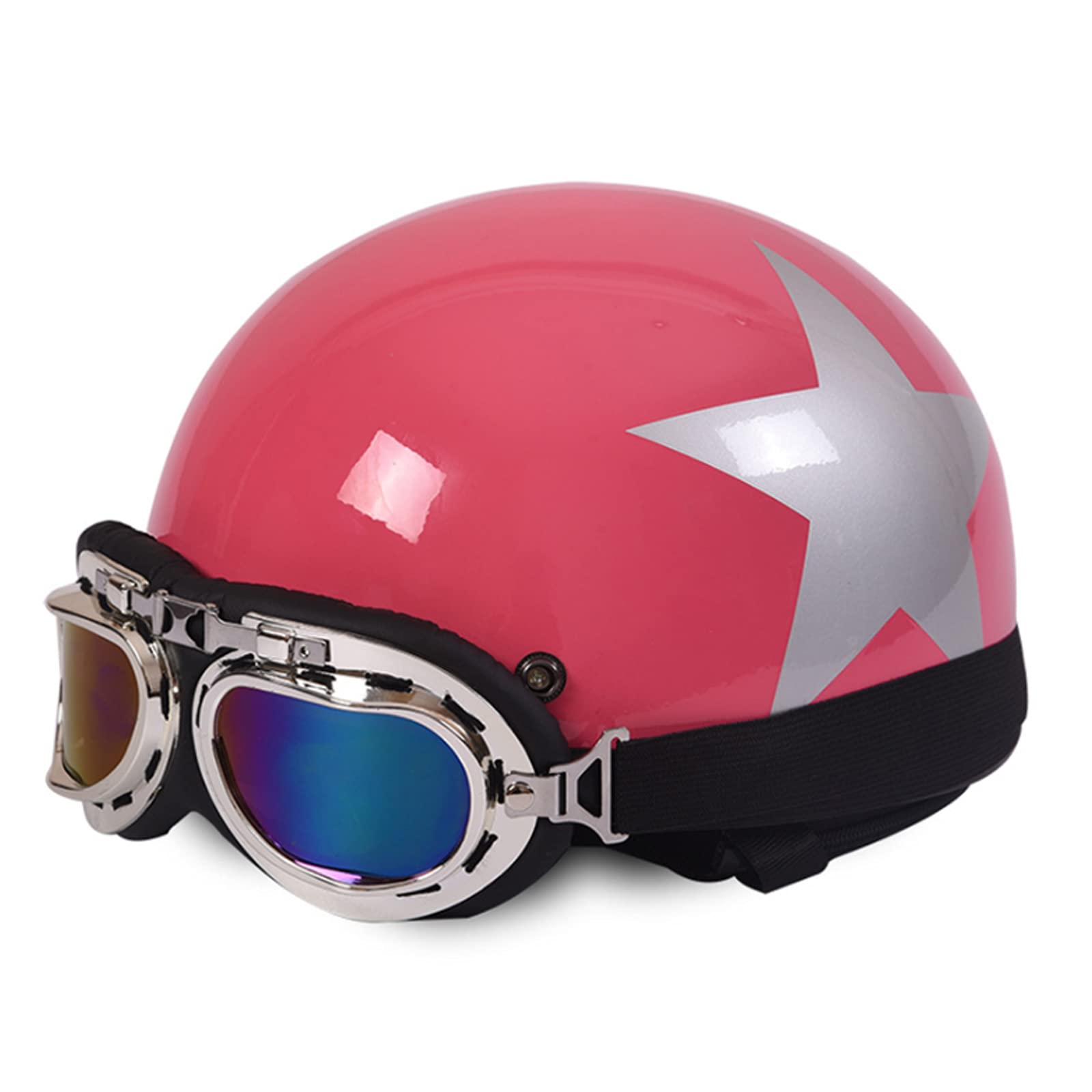 Halber Motorradhelm Retro Motorrad Half Helm Offener Helm Vintage Halbschale Jet-Helm Mit Brille Geeignet Für Männer Und Frauen Motorradhelm Bike Scooter, DOT/ECE-Zulassung,Bright pink von RYDZCLH