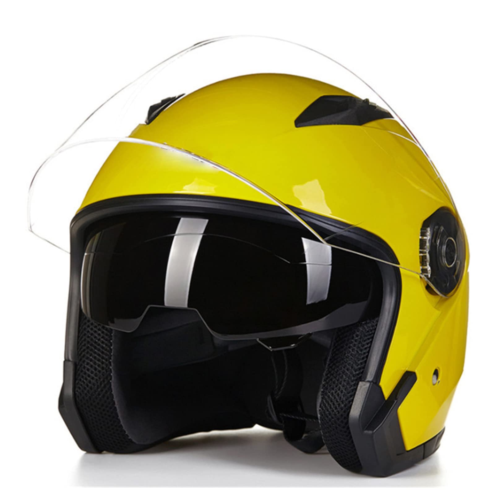 Jet Motorrad-Helm Erwachsener Motorradhelm Rollerhelm Mit Doppelvisier Jethelm Herren & Damen Atmungsaktiver Mopedhelm Scooter Moped Mofa Helm Offenes Helm ECE/DOT Zertifiziert,Gelb,M von RYDZCLH