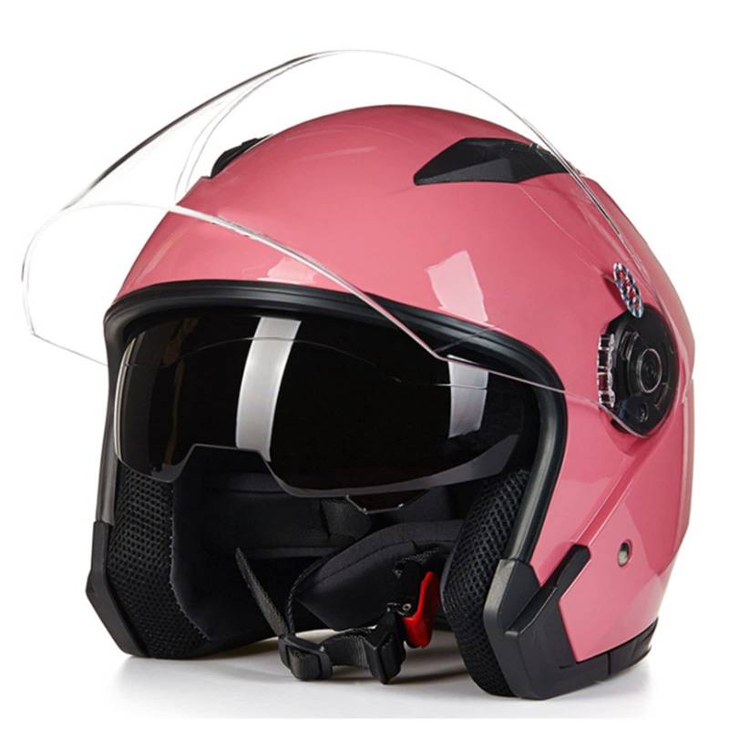 Jet Motorrad-Helm Erwachsener Motorradhelm Rollerhelm Mit Doppelvisier Jethelm Herren & Damen Atmungsaktiver Mopedhelm Scooter Moped Mofa Helm Offenes Helm ECE/DOT Zertifiziert,Rosa,XL von RYDZCLH