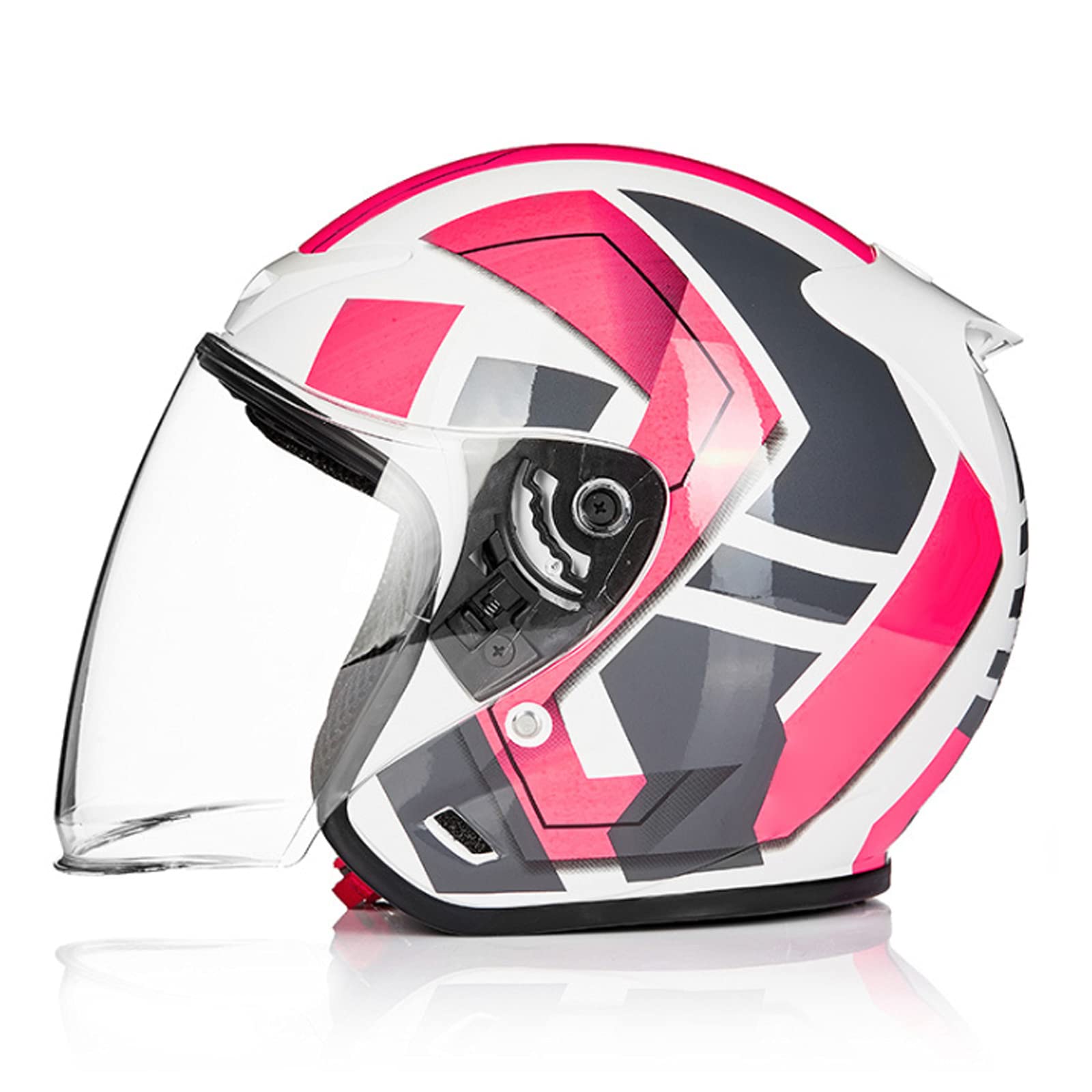 Jet Motorrad-Helm Roller Offenes Jet Helm Scooter Moped Mofa Helm Herren Damen Erwachsener Motorradhelm Mit Sonnenblende Retro Vintage Pilot Biker Open Face Helmet DOT/ECE Genehmigt,Rosa,L von RYDZCLH