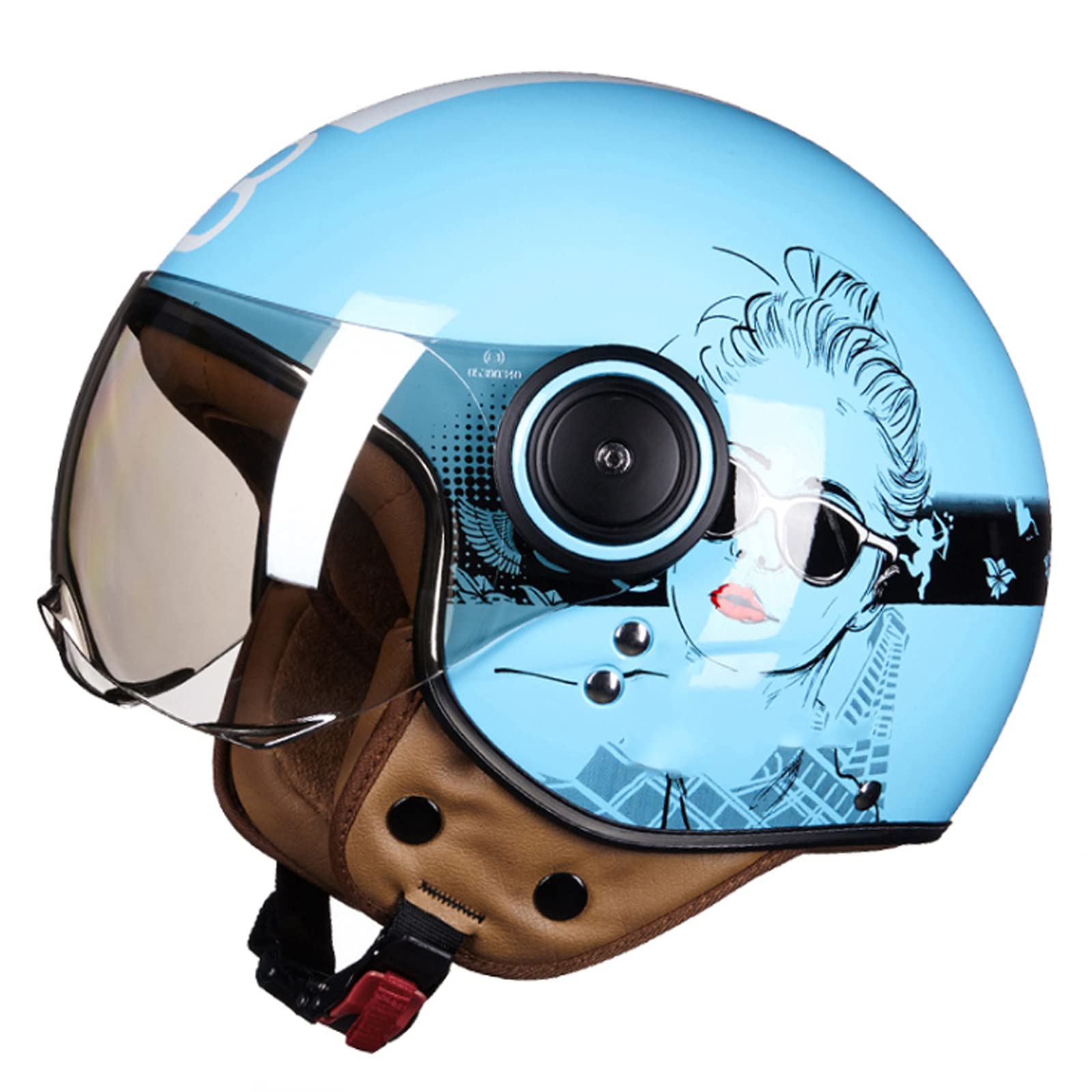 Jethelm Erwachsener Motorradhelm Scooter Moped Mofa Helm Rollerhelm Retro Vintage Pilot Biker Helmet Mit Visier Jethelm Herren Damen DOT/ECE Genehmigt,Blau,M von RYDZCLH