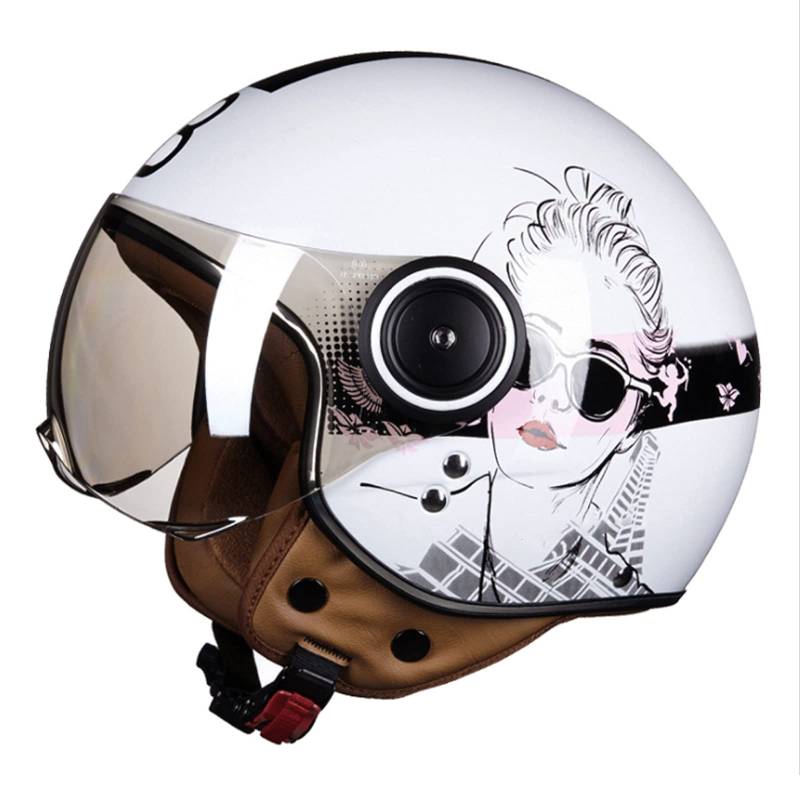 Jethelm Erwachsener Motorradhelm Scooter Moped Mofa Helm Rollerhelm Retro Vintage Pilot Biker Helmet Mit Visier Jethelm Herren Damen DOT/ECE Genehmigt,White 2,M von RYDZCLH