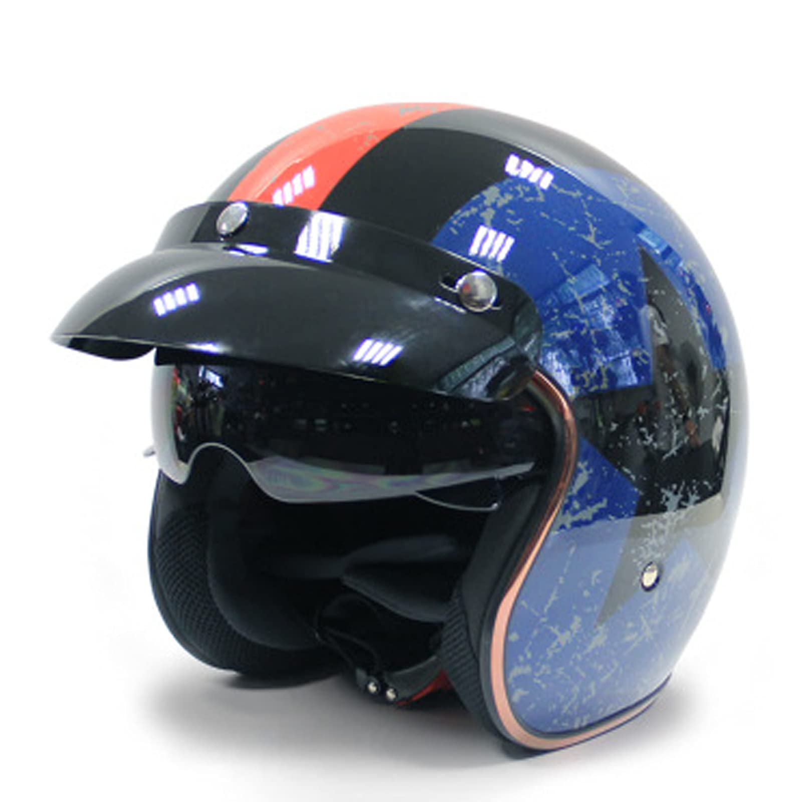 Jethelm Motorrad Roller Offenes Helm Mit Sonnenblende Erwachsener Open Face Helmet Scooter Moped Mofa Helm Herren Damen Retro Vintage Pilot Biker Helmet DOT / ECE-Zertifizierung,Blue 3,L von RYDZCLH