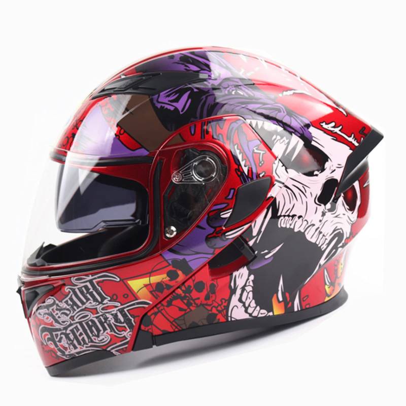 Motorrad-Integralhelm Integralhelme Modular-Helm Flip-Up Jet Helm Rollerhelm Herren Damen Sturzhelm Full-Face Motorcycle Helmet Klapphelm Atmungsaktiver Mopedhelm ECE-Zertifizierung,Rot,XXL von RYDZCLH