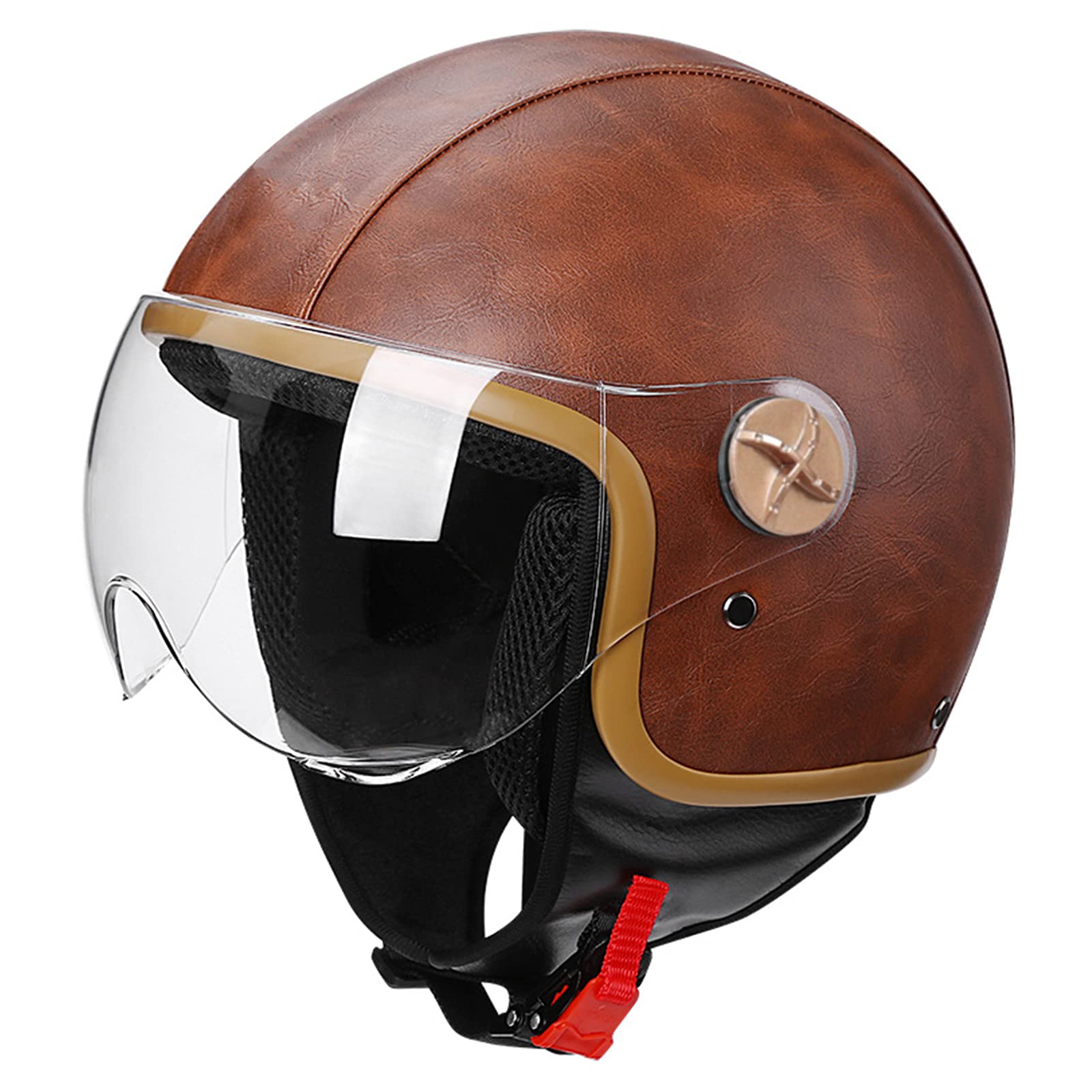 Motorrad Roller Offenes Jet Helm Scooter Moped Mofa Helm Herren Damen Retro Vintage Pilot Biker Open Face Helmet Erwachsener Sturzhelm DOT/ECE-Zertifizierung ,Braun,L von RYDZCLH