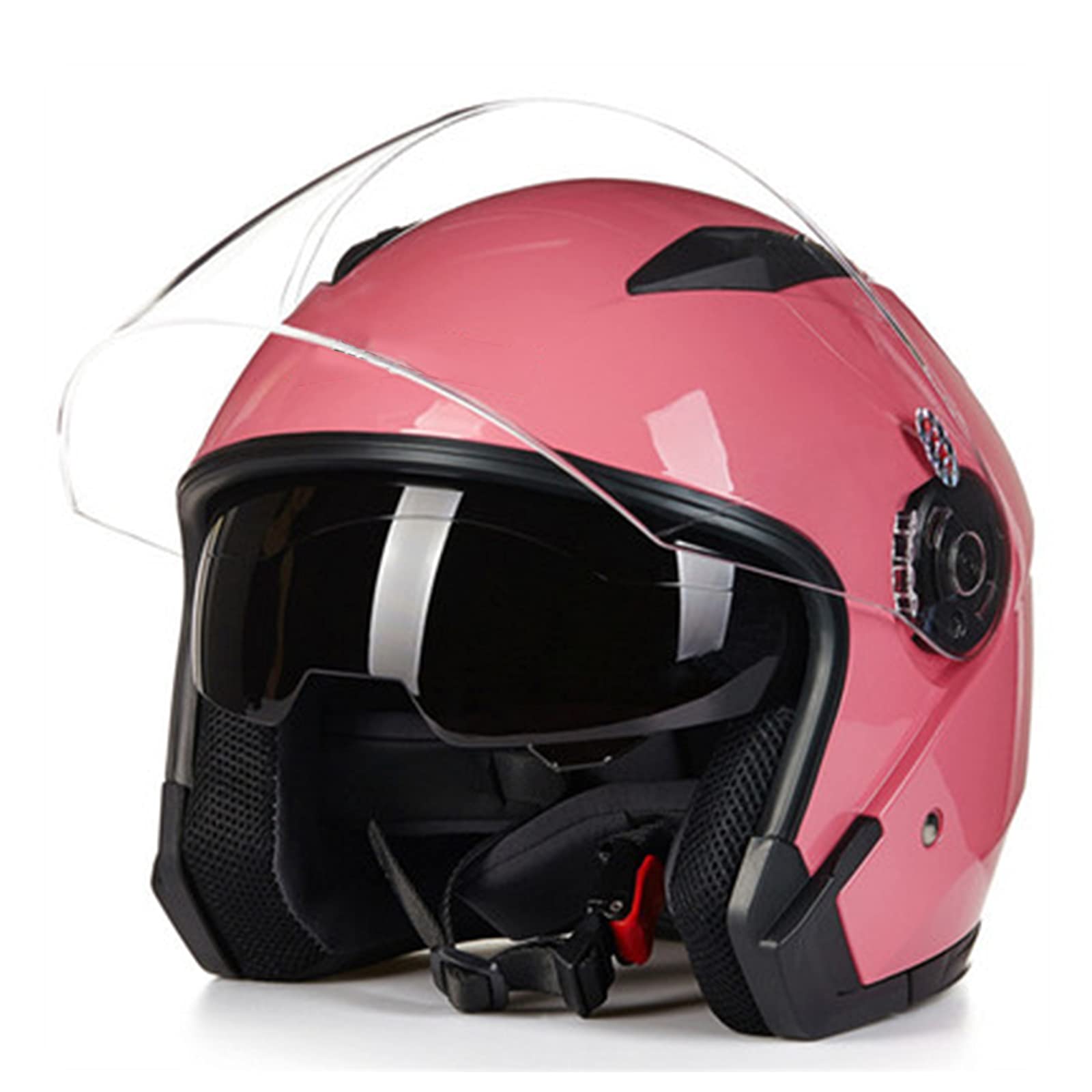 Rollerhelm Jet Motorrad-Helm Scooter-Helm Moped Mofa-Helm Retro Vintage Pilot Biker Offenes Helmet Erwachsener Herren Damen Atmungsaktiver Mopedhelm DOT/ECE-Zertifizierung,Pink 1,L von RYDZCLH