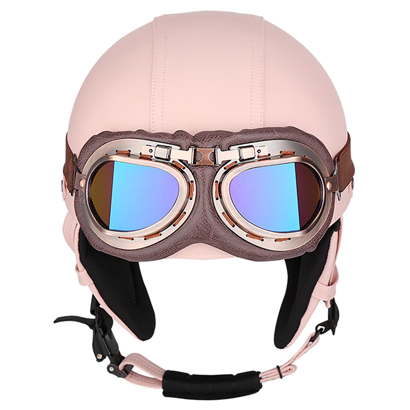 Vintage Motorrad Halbhelme Jethelm Damen Herren Sommer Unisex Retro Scooter Halboffenes Gesicht Schützen Helm Erwachsener ECE-Zertifizierung Oldtimer Mofa Open Face Halbschale Helm,Rosa,M von RYDZCLH