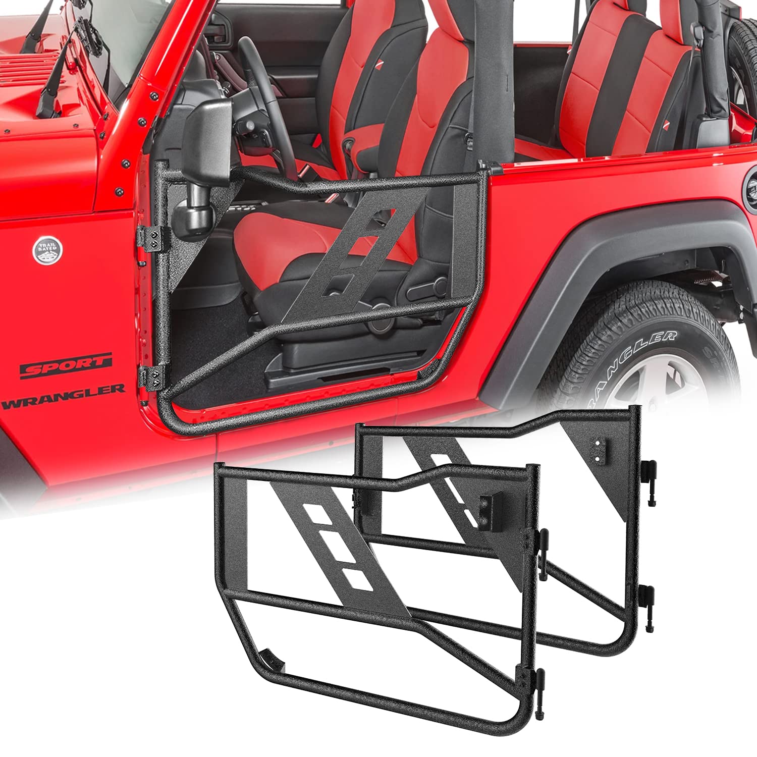 RYNOSKIN Rohrtüren nur passend für Jeep Wrangler JK 2007–2018 Jeep Wrangler JK 2-Türer (ohne Wrangler JL & JT Modelle) Wrangler JK Tube Halbtüren Offroad Sommertür mit Seitenspiegelhalterungen von RYNOSKIN