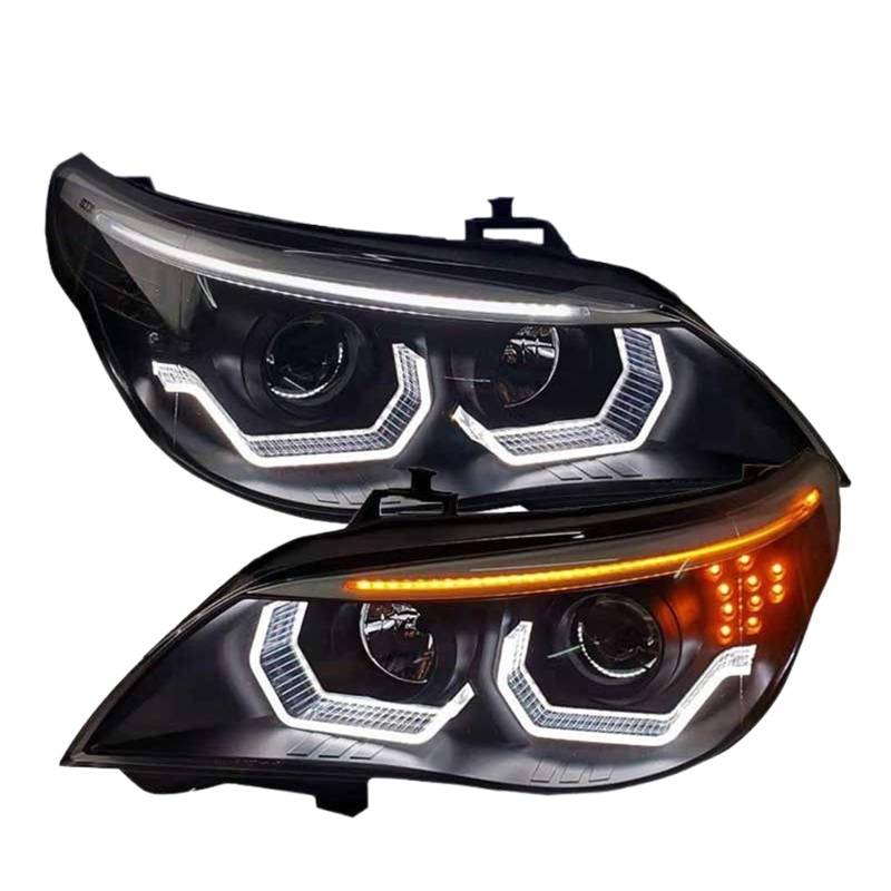 Auto-Styling Kompatibel for BMW E60 2003-2010 530 523i 530i LED-Scheinwerfer DRL Dynamische Blinkerlampe Angel Eye Projektorobjektiv Zubehör(09-10,With LED bulb) von RYTYHFFR