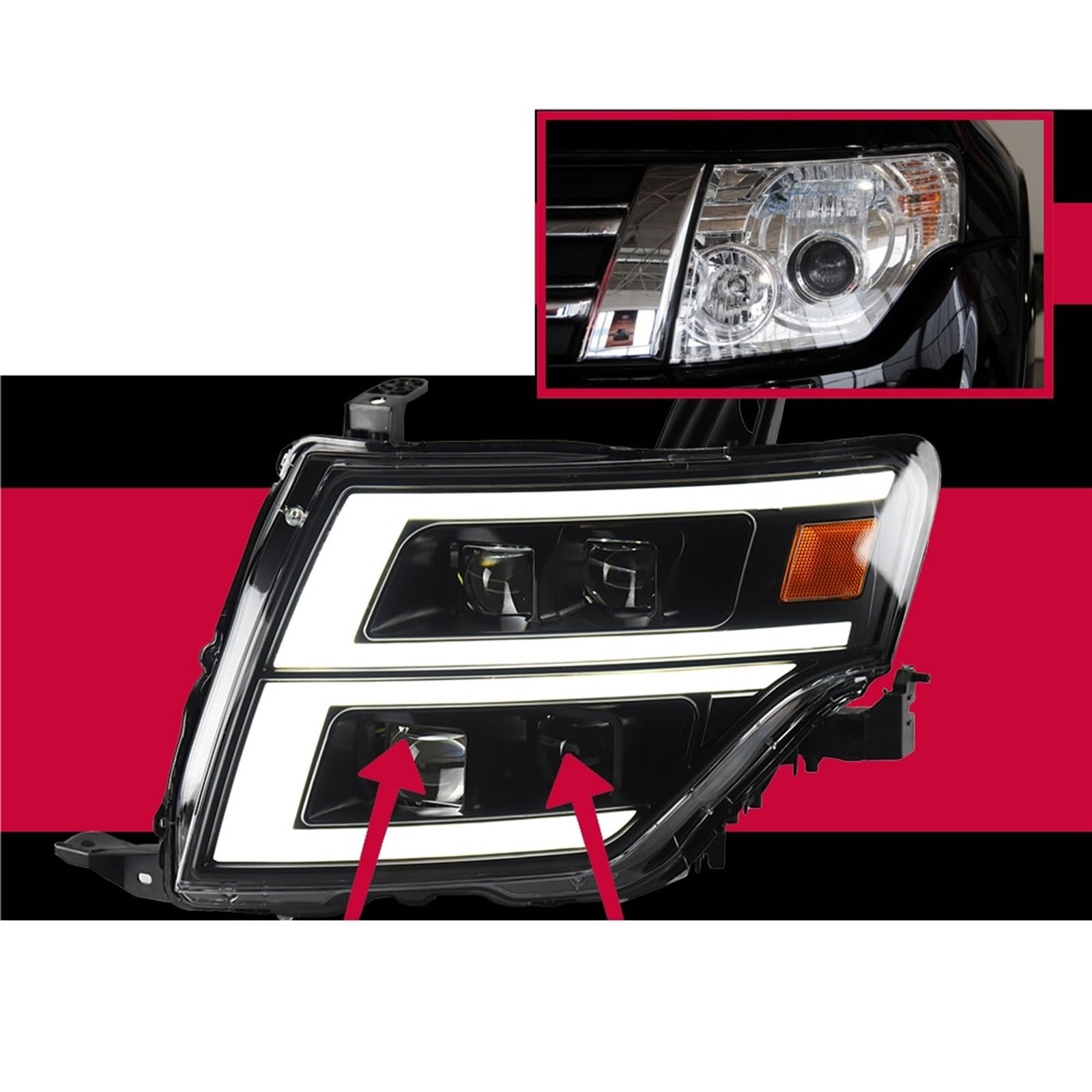 Auto-Styling-Scheinwerfer, kompatibel mit Pajero V93 V95 V97 2006–2020, L-ED DRL Foco for Scheinwerfer, L-ED-Projektorobjektiv, Upgrade-Zubehör(Right) von RYTYHFFR