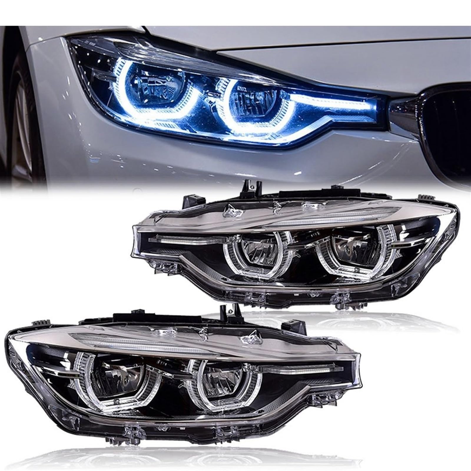 Auto-Styling-Scheinwerfer Kompatibel for BMW F30 Scheinwerfer 2013-2015 F35 Scheinwerfer 320i 318i 325i DRL Angel Eye Autozubehör(Halogen) von RYTYHFFR