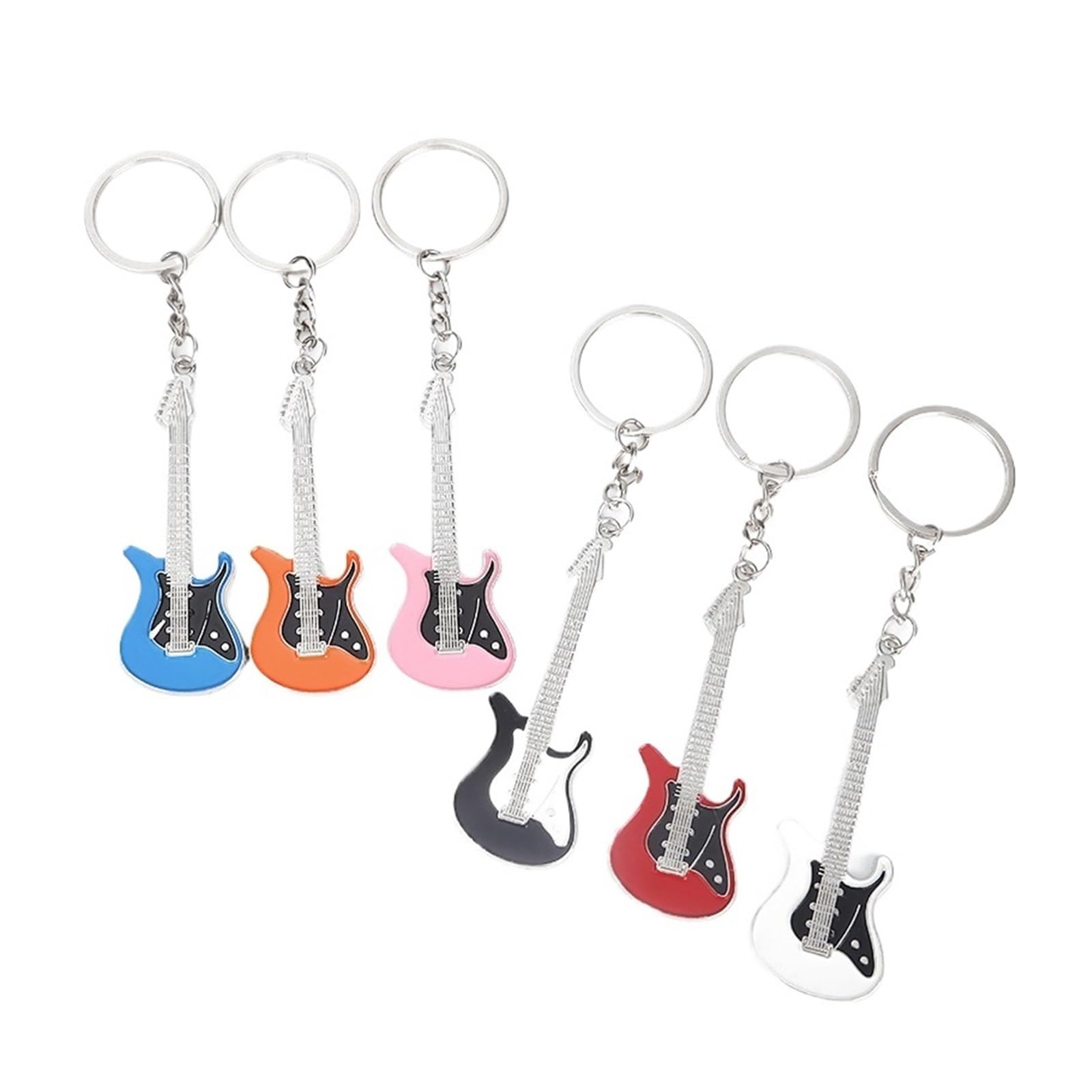 100 Stücke Gitarre Schlüsselanhänger Metall 6 Farbe Schlüsselanhänger Nette Musikalische Autoschlüssel Ring Silber Farbe Anhänger for Mann Frauen Party Geschenk von RYWRLQRA