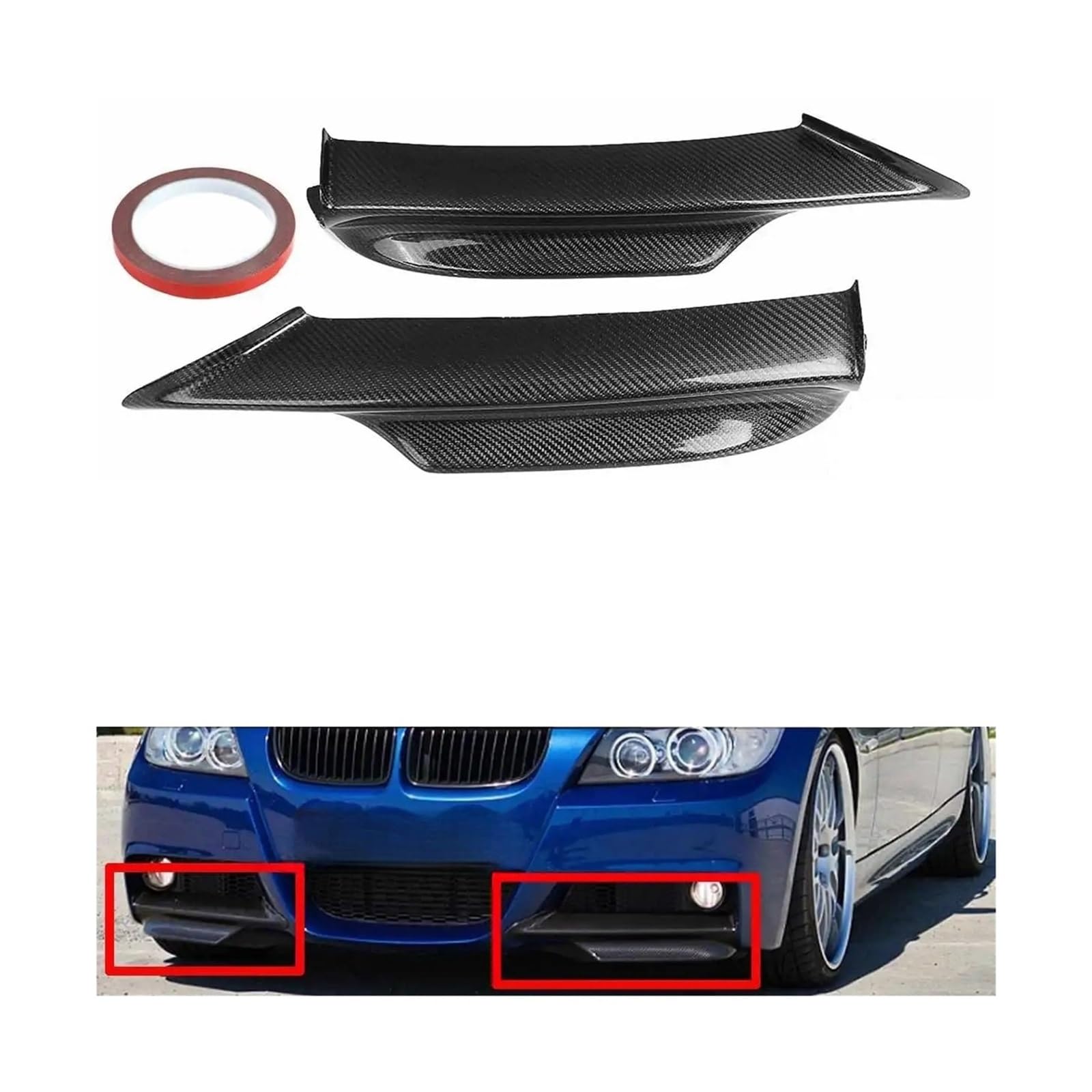 2 STÜCKE Echt Carbon Fiber Auto Front Stoßstange LipD Splitter Diffusor Spoiler Kompatibel for E90 E91 3 Serie 2005-2008(Carbon Fiber) von RYWRLQRA