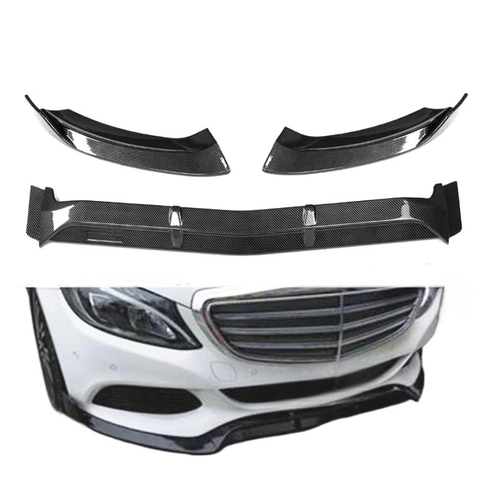 3 stücke Carbon Fiber Auto Vorderen Stoßfänger Lip Body Kit Spoiler Spoiler Diffusor Kompatibel for Benz W205 2015-2018(For Luxury Model) von RYWRLQRA