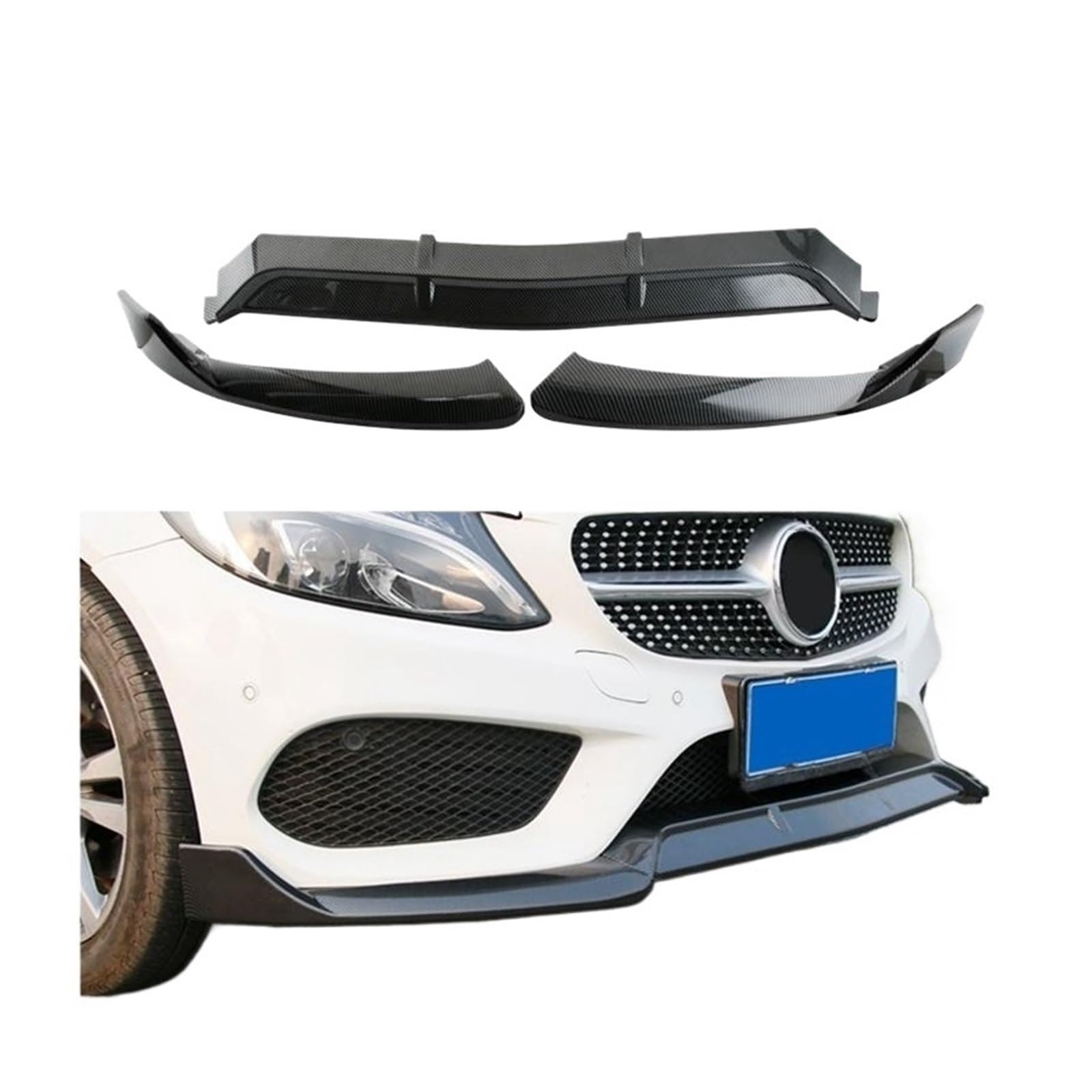 3 stücke Carbon Fiber Auto Vorderen Stoßfänger Lip Body Kit Spoiler Spoiler Diffusor Kompatibel for Benz W205 2015-2018(For Sports Model) von RYWRLQRA