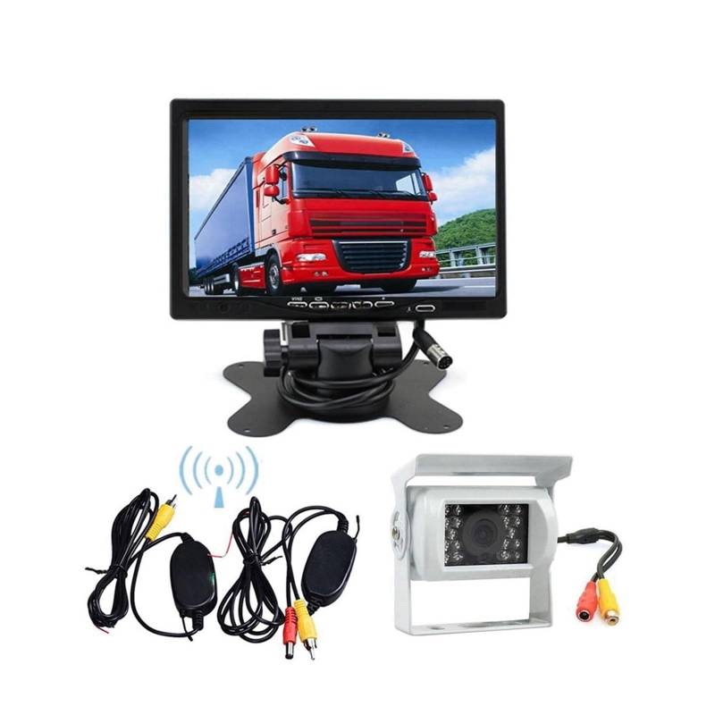 7-Zoll-LCD-Monitor-Rückfahrkamera-Set + weiße, wasserdichte 18-IR-LED-Rückfahrkamera for Bus, LKW, 12–24 V von RYWRLQRA