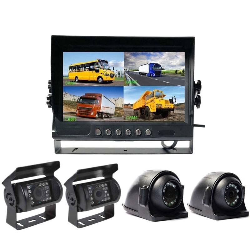 9" AHD IPS 4CH Quad Split Auto Rückansicht DVR Monitor + 4x AHD 1080P 4Pin IR Vorderseite Reverse Backup Kamera Kit for RV Bus Lkw(Monitor 4x cameras) von RYWRLQRA