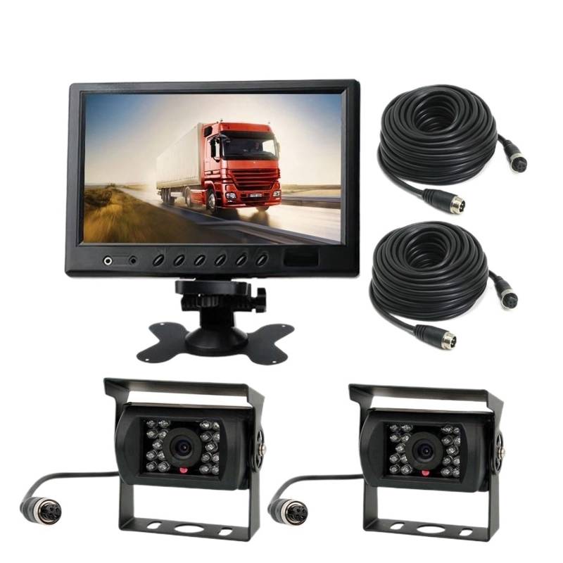 9-Zoll-LCD-Monitor for Autos und Fahrzeuge + 2 x 4-Pin-18-LED-IR-Nachtsicht-Park-/Rückfahrkamera, 20 m Kabel for Bus, LKW, Wohnmobil(Black) von RYWRLQRA